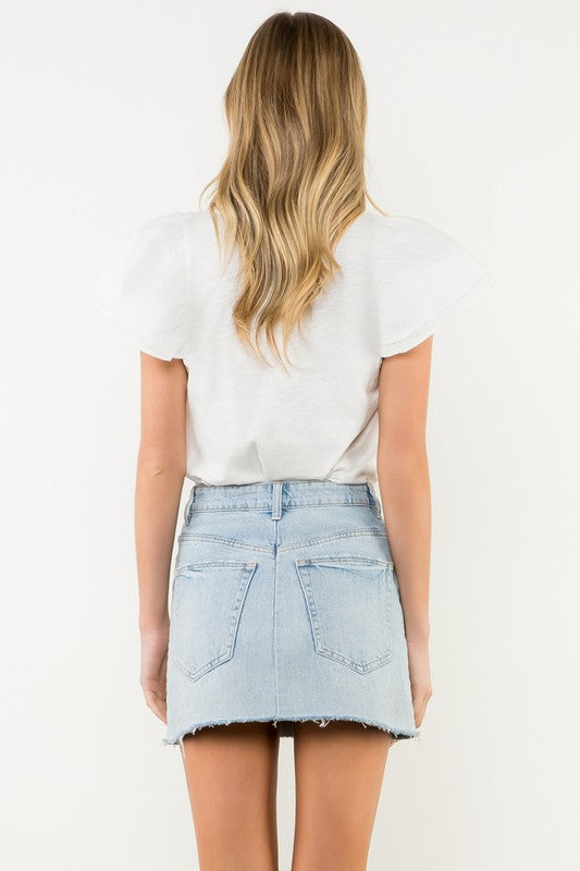 THML WHITE FLUTTER SLEEVE TOP