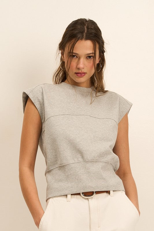 GREY BACK BUCKLE SLEEVELESS KNIT TOP
