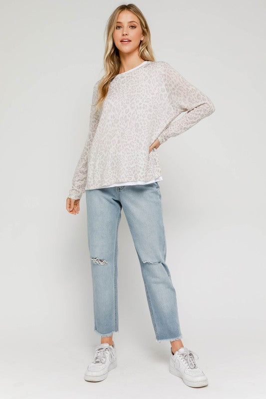 CREAM GREY TAUPE LEOPARD LAYERED SWEATER FINAL SALE