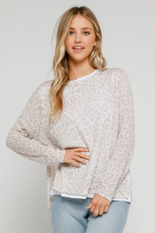 CREAM GREY TAUPE LEOPARD LAYERED SWEATER FINAL SALE