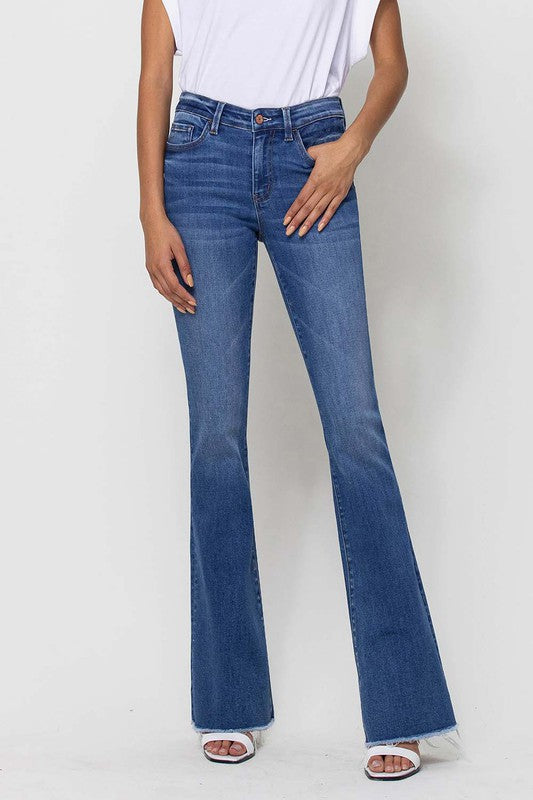 VERVET MID RISE RAW HEM FLARE JEANS SUNNY