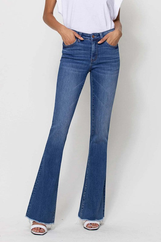 VERVET MID RISE RAW HEM FLARE JEANS SUNNY