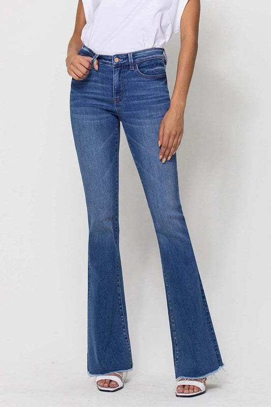 VERVET MID RISE RAW HEM FLARE JEANS SUNNY