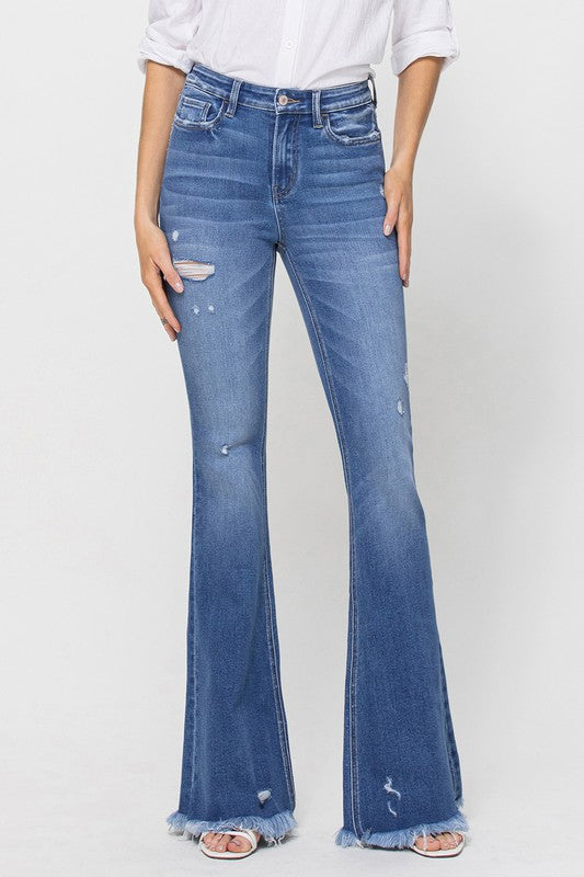VERVET HIGH RISE FLARE FRAYED HEM MEDIUM WASH MELINDA