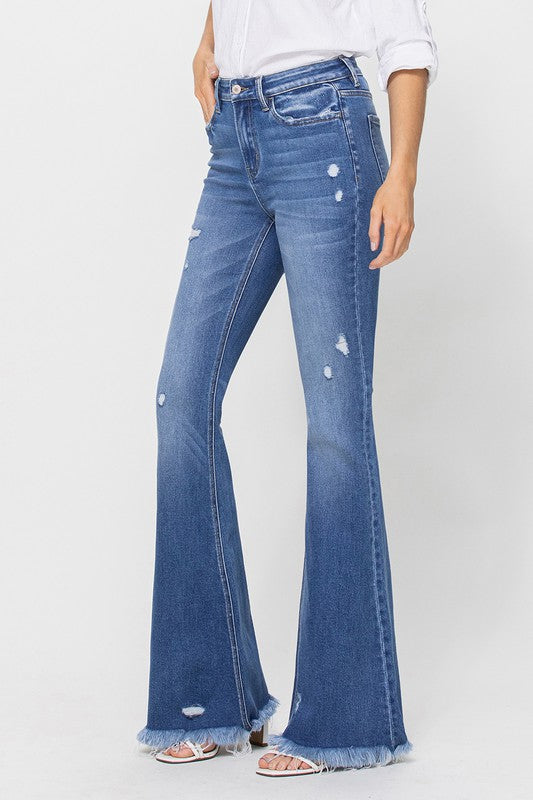 VERVET HIGH RISE FLARE FRAYED HEM MEDIUM WASH MELINDA