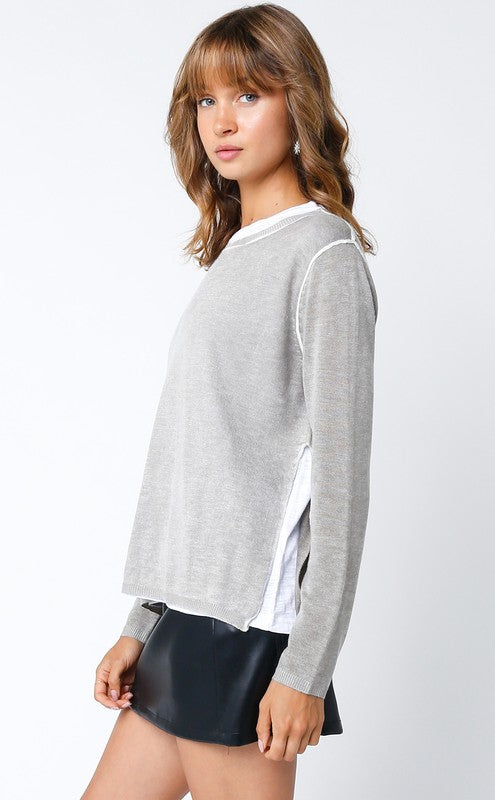 OLIVACEOUS MEGAN DOUBLE LAYER ILLUSION TOP MUSHROOM