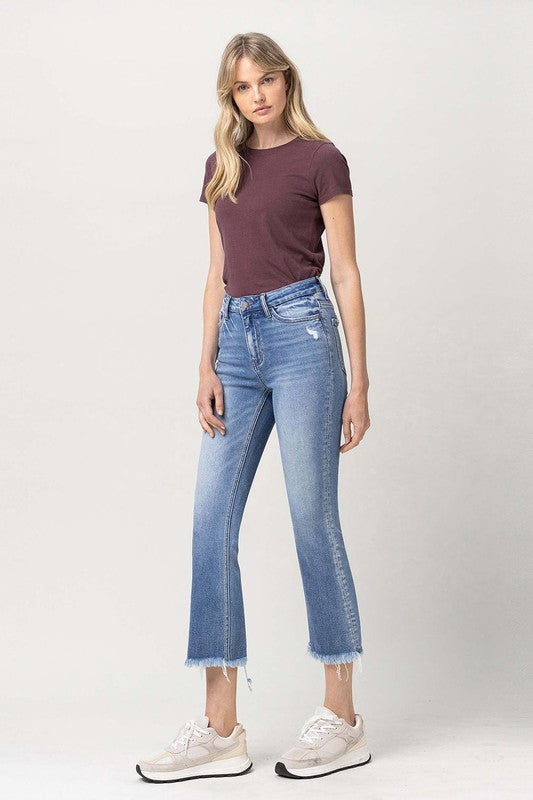 VERVET PENNY HIGH RISE CROPPED KICK FLARE FRAYED HEM