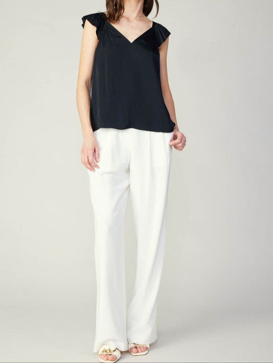 CURRENT AIR BLACK SWEETHEART RUFFLE SLEEVE TOP