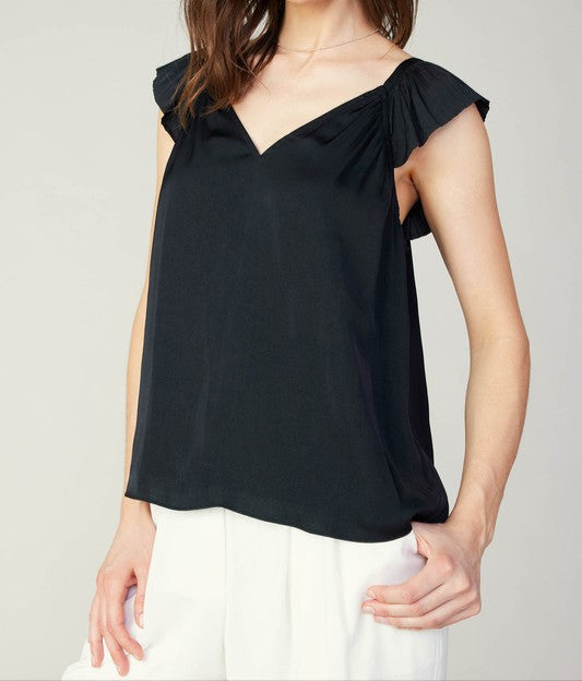 CURRENT AIR BLACK SWEETHEART RUFFLE SLEEVE TOP