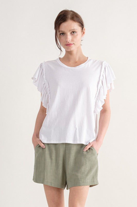 COTTON RUFFLE SHOULDER SLEEVELESS TOP WHITE