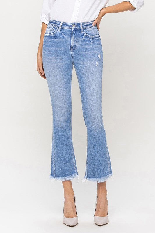 FLYING MONKEY HIGH RISE KICK FLARE RAW HEM BECCA