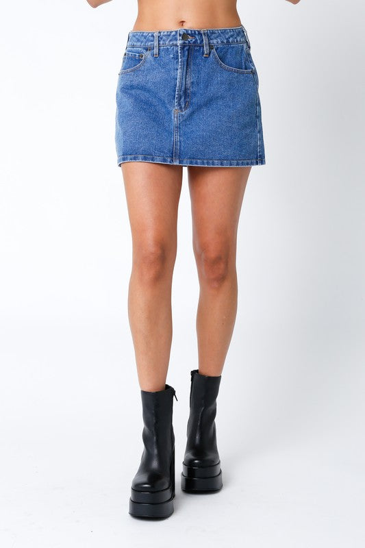OLIVACEOUS DENIM SKIRT