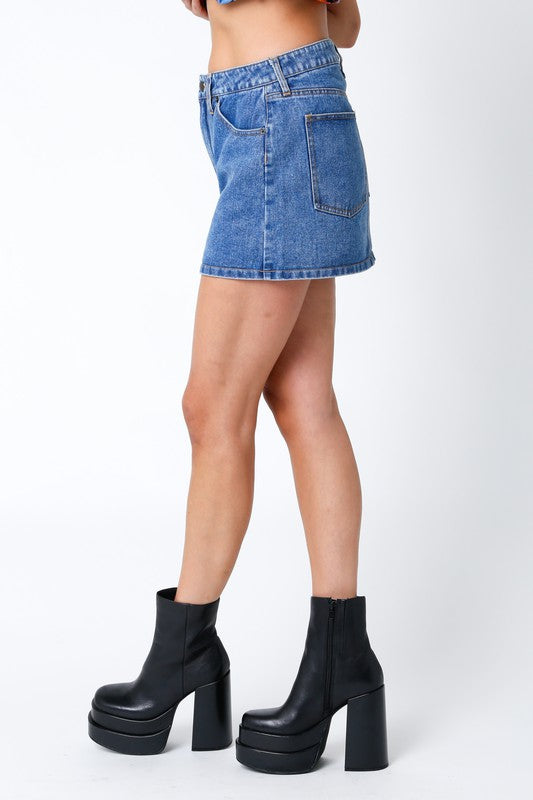 OLIVACEOUS DENIM SKIRT
