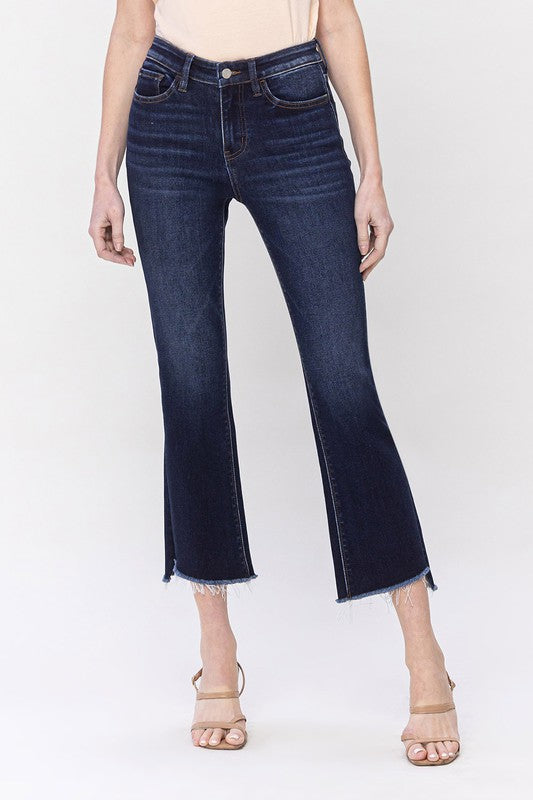 VERVET HIGH RISE STEP RAW HEM CROP FLARE JEAN MAGGIE