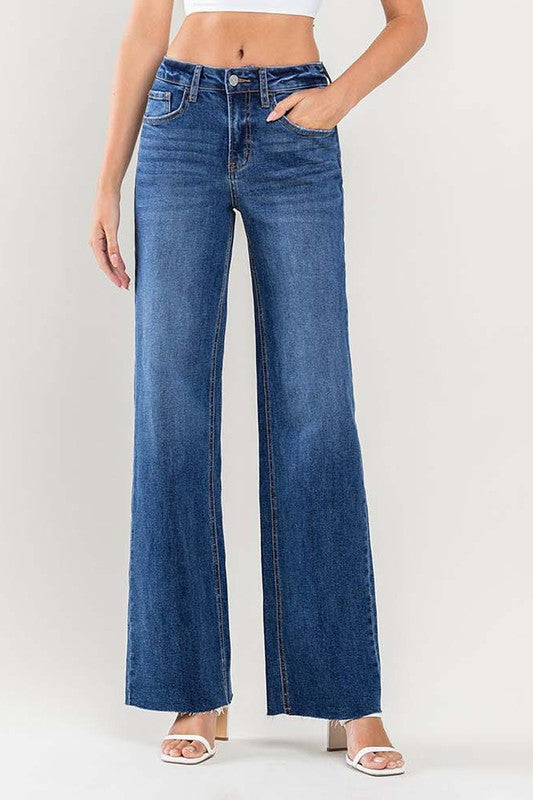 LOVERVET HIGH RISE CLEAN CUT RAW HEM WIDE JEANS INESSA