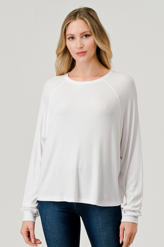 HASHTTAG RIBBED LONG SLEEVE RAGLAN WHITE