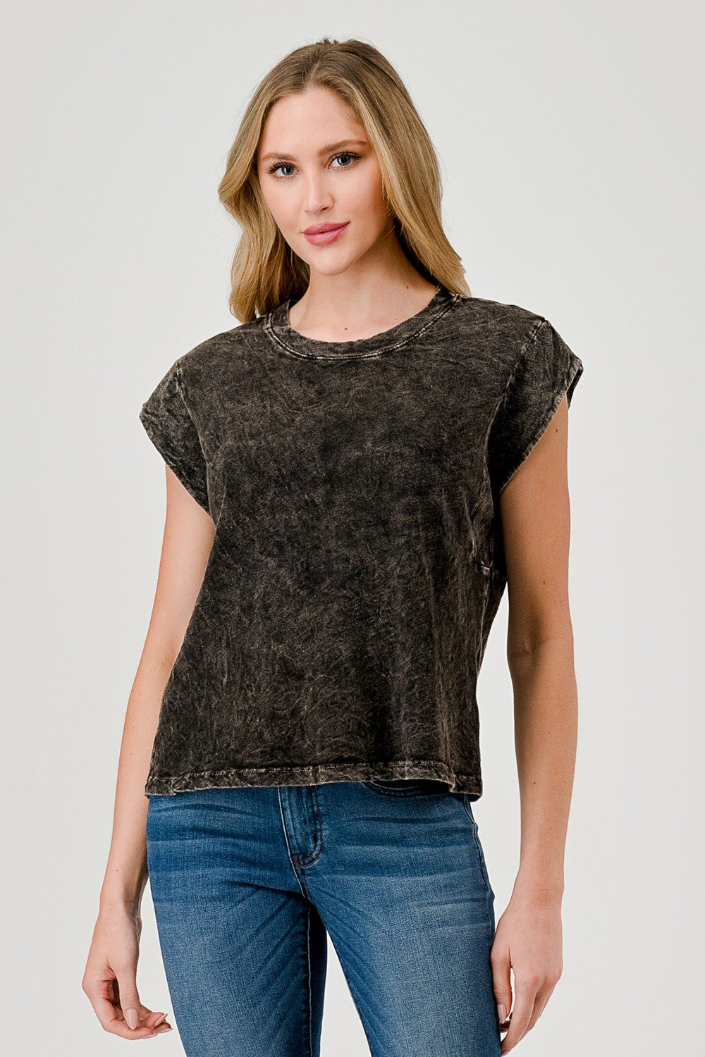 HASHTTAG MINERAL DYED MUSCLE TOP BLACK