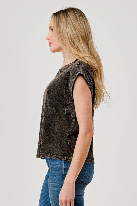 HASHTTAG MINERAL DYED MUSCLE TOP BLACK