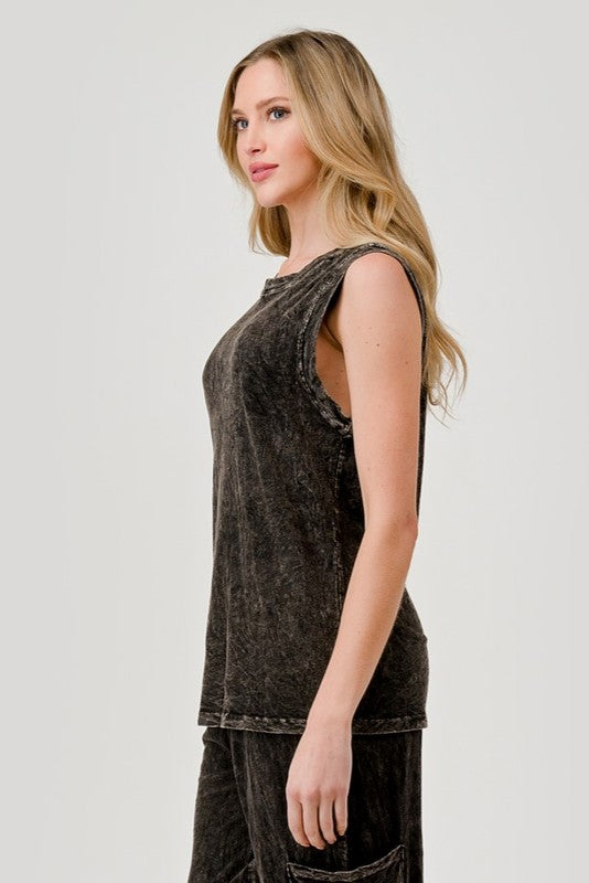 HASHTTAG MINERAL DYED MUSCLE TANK TOP BLACK