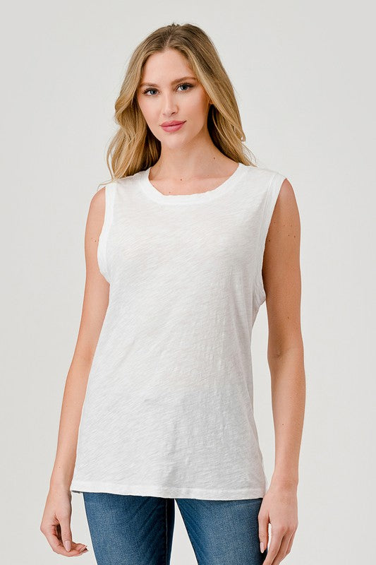 HASHTTAG MINERAL DYED MUSCLE TANK TOP WHITE