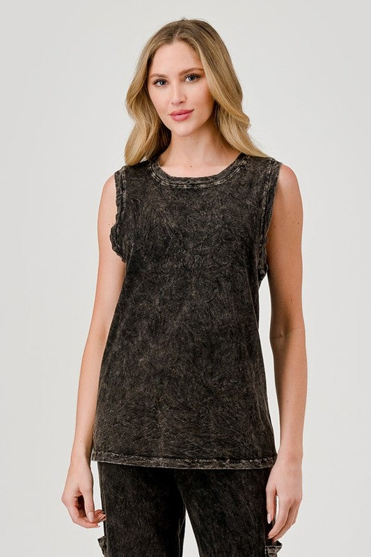 HASHTTAG MINERAL DYED MUSCLE TANK TOP BLACK