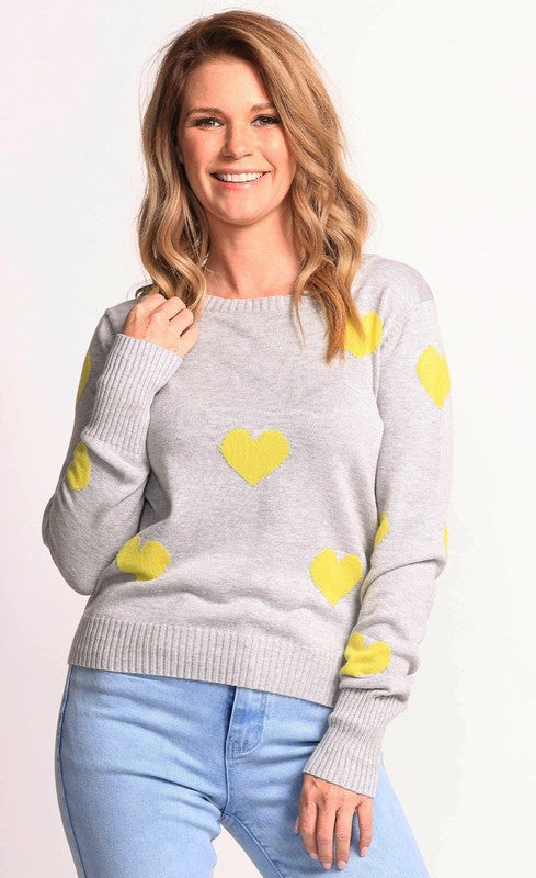 ALL MY LOVE SWEATER GREY WITH YELLOW HEARTS