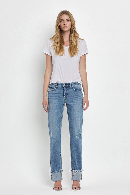 LOVERVET MID RISE CUFFED STRAIGHT JEANS EVERLY