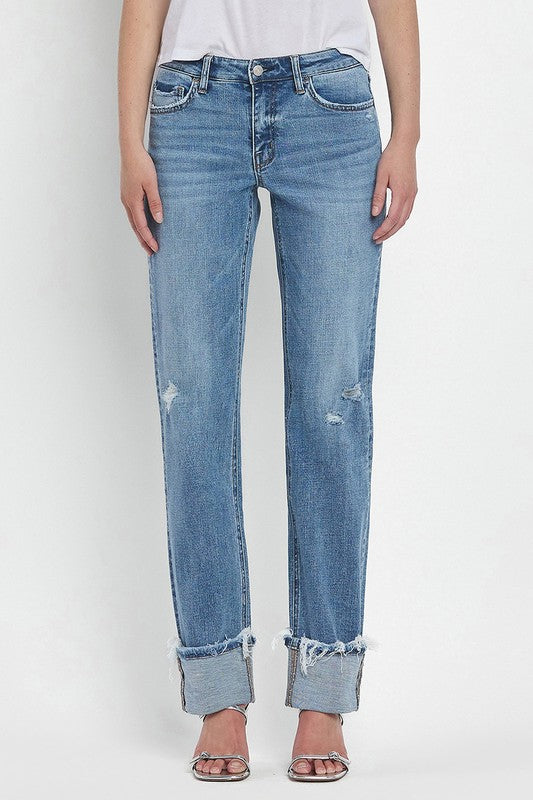 LOVERVET MID RISE CUFFED STRAIGHT JEANS EVERLY