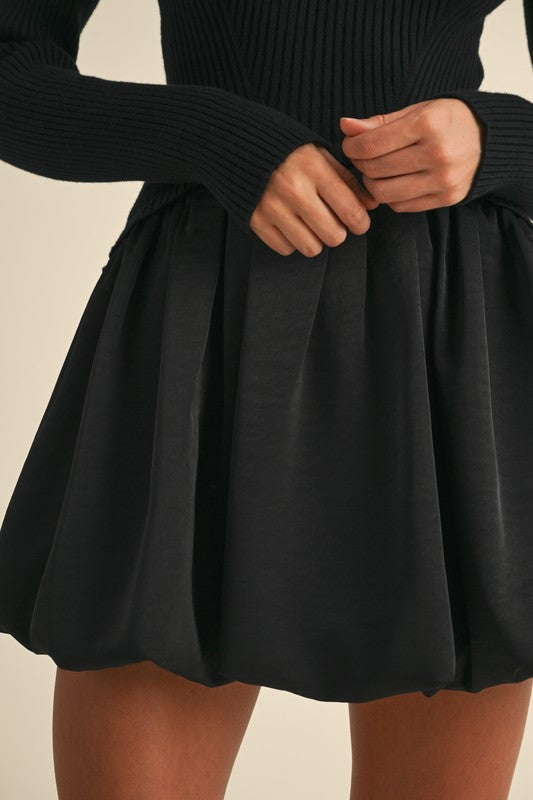 BLACK COMBO SWEATER MINI DRESS BUBBLE SKIRT