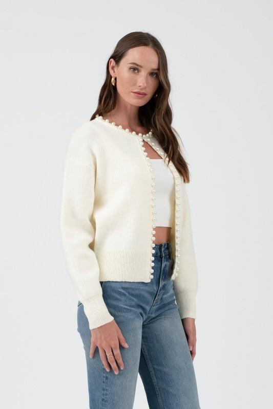 PEARL TRIM KNIT CARDIGAN CREAM