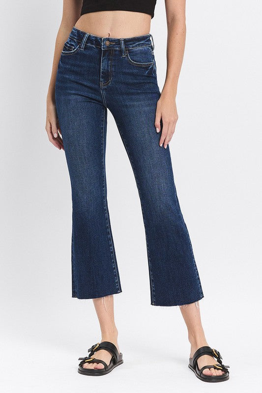 LOVERVET HIGH RISE CLEAN CUT RAW HEM KICK FLARE JEANS ROSIE