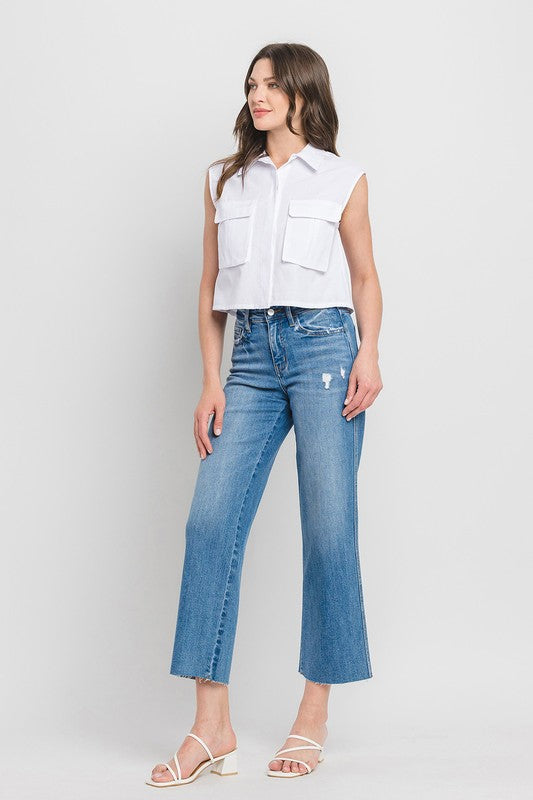 FLYING MONKEY HIGH RISE RAW HEM SLIM WIDE JEANS SADIE