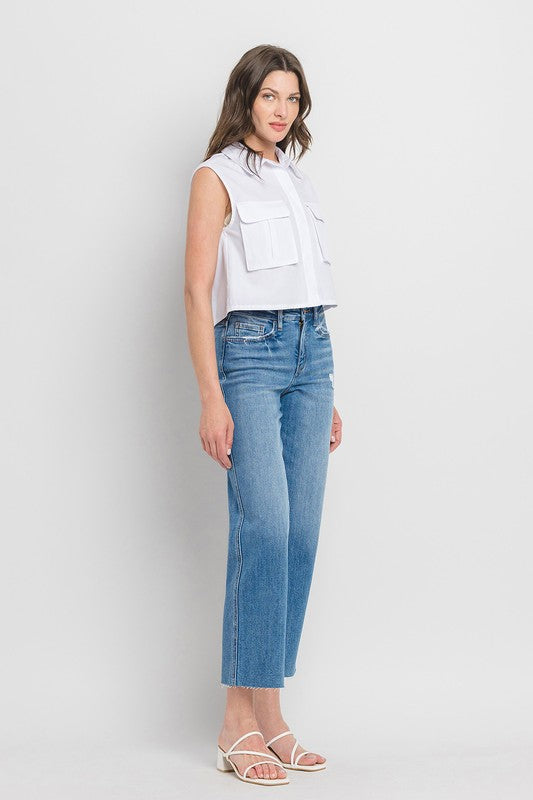 FLYING MONKEY HIGH RISE RAW HEM SLIM WIDE JEANS SADIE