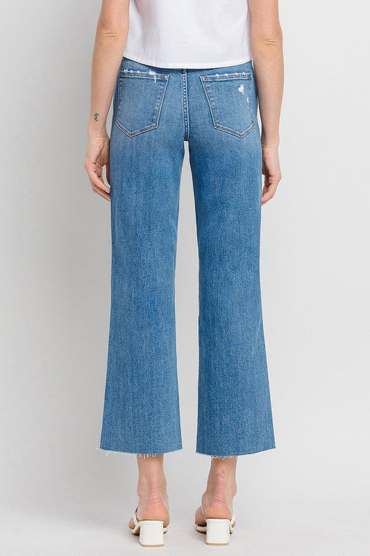 FLYING MONKEY HIGH RISE RAW HEM SLIM WIDE JEANS SADIE
