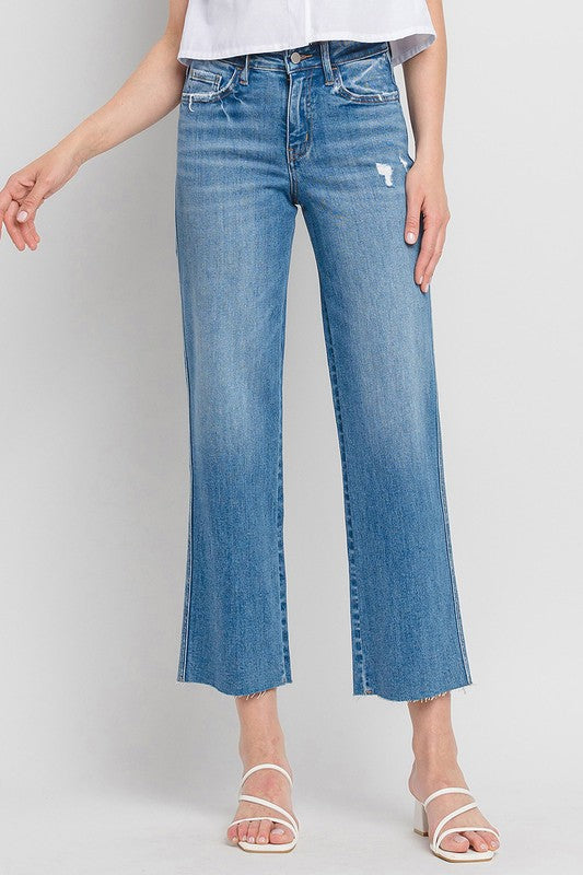 FLYING MONKEY HIGH RISE RAW HEM SLIM WIDE JEANS SADIE