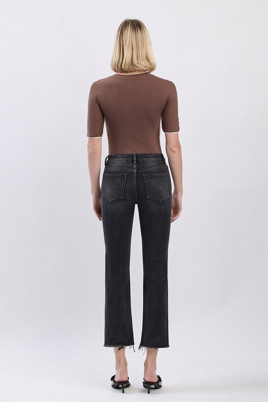 LOVERVET HIGH RISE FRAYED HEM SLIM STRAIGHT JEANS SAMARA