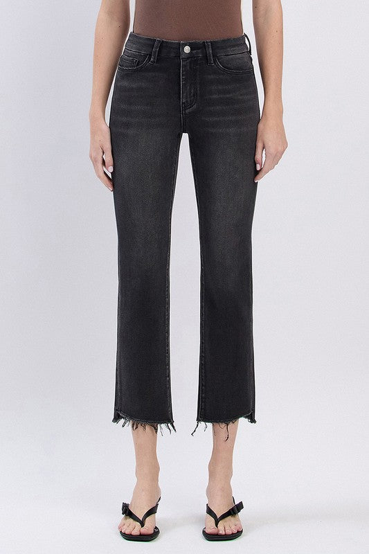 LOVERVET HIGH RISE FRAYED HEM SLIM STRAIGHT JEANS SAMARA
