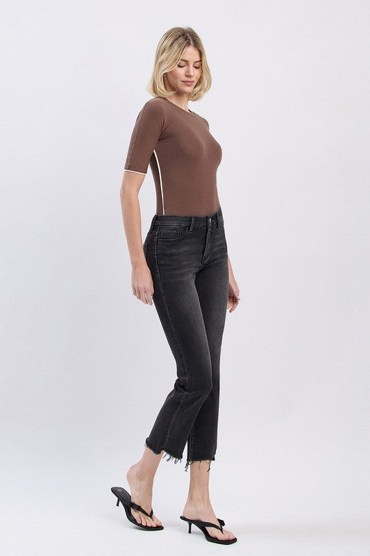 LOVERVET HIGH RISE FRAYED HEM SLIM STRAIGHT JEANS SAMARA