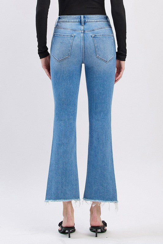 FLYING MONKEY HIGH RISE SLANT RAW HEM ANKLE FLARE JEAN CARRIE