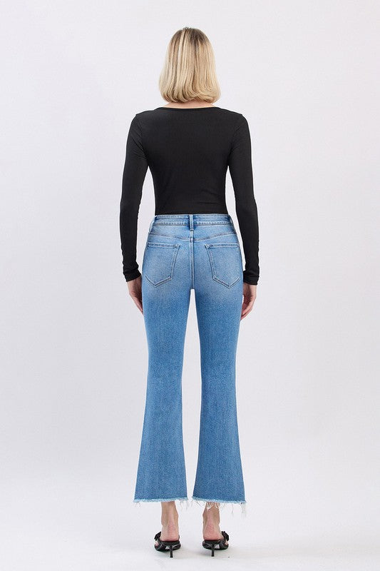 FLYING MONKEY HIGH RISE SLANT RAW HEM ANKLE FLARE JEAN CARRIE