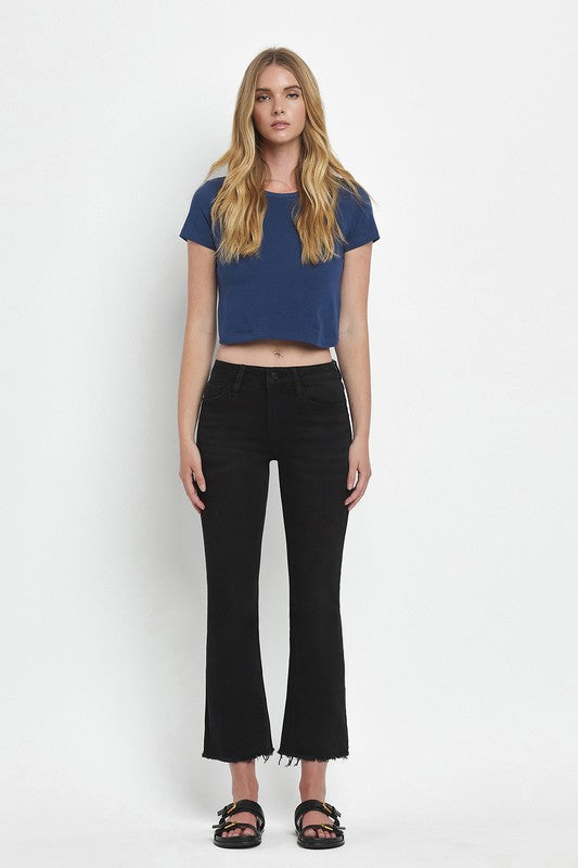 LOVERVET MID RISE RAW HEM CROP FLARE GRACE