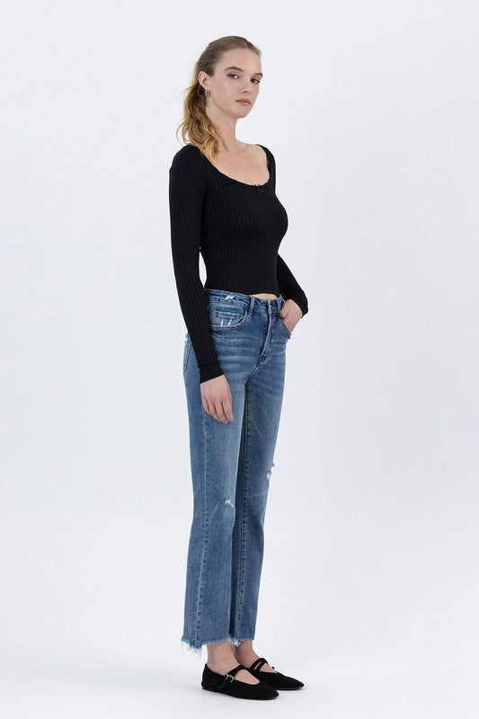 LOVERVET MID RISE FRAYED HEM ANKLE BOOTCUT JEANS EMERSON