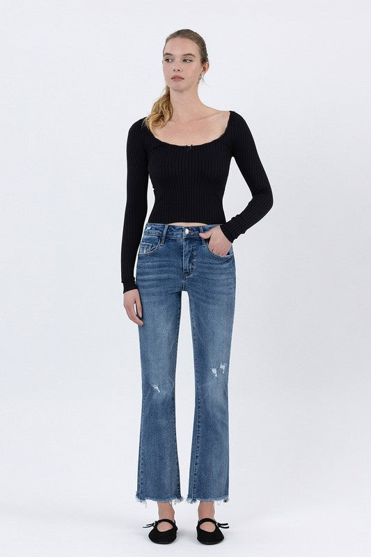 LOVERVET MID RISE FRAYED HEM ANKLE BOOTCUT JEANS EMERSON