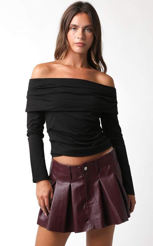 OLIVACEOUS BLACK OFF SHOULDER LONG SLEEVE TOP