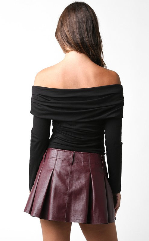 OLIVACEOUS BLACK OFF SHOULDER LONG SLEEVE TOP