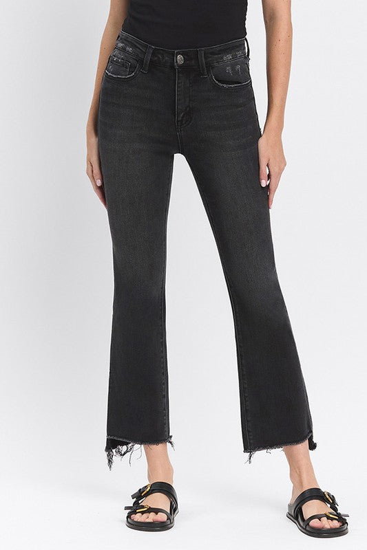 VERVET HIGH RISE RAW STEP HEM CROP FLARE JEANS RAVEN