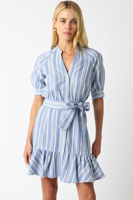 CARA DENIM BLUE WHITE STRIPED DRESS