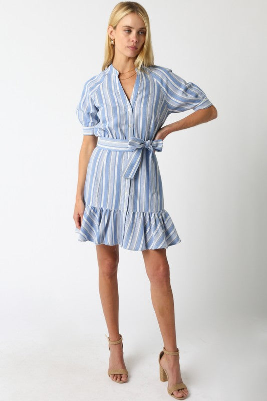 CARA DENIM BLUE WHITE STRIPED DRESS