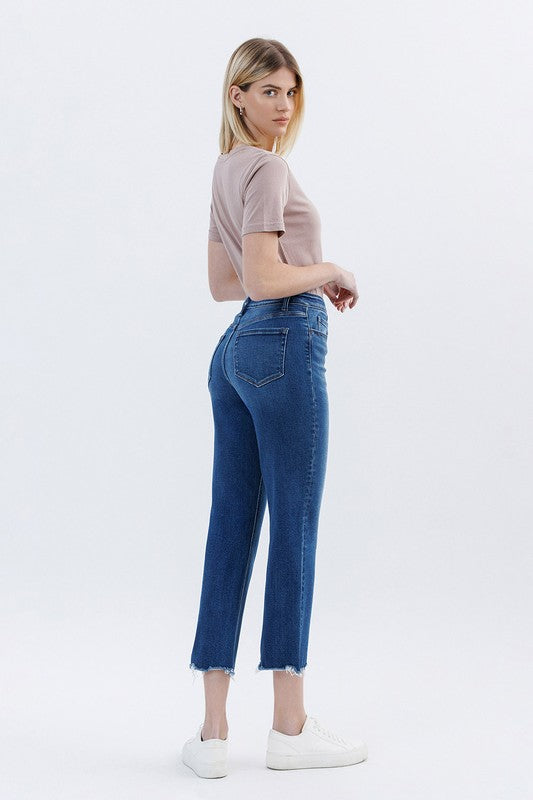 VERVET RISE UNEVEN RAW HEM ANKLE STRAIGHT JEANS LUNA