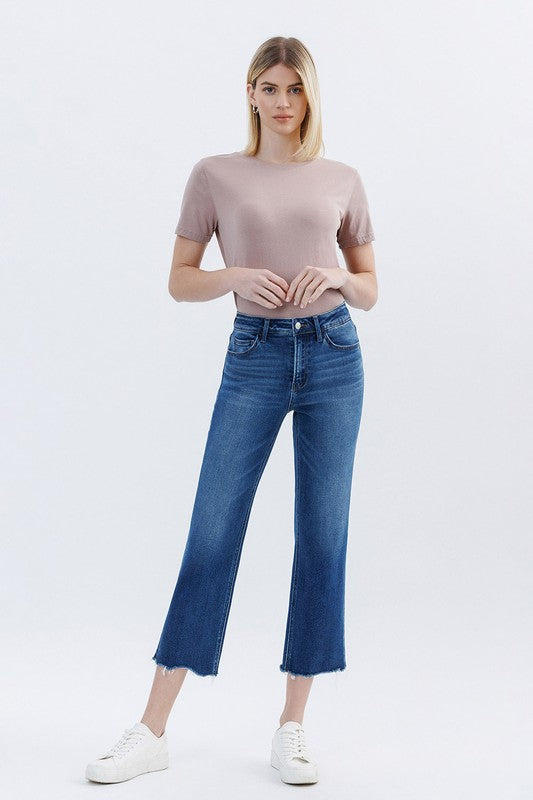 VERVET RISE UNEVEN RAW HEM ANKLE STRAIGHT JEANS LUNA